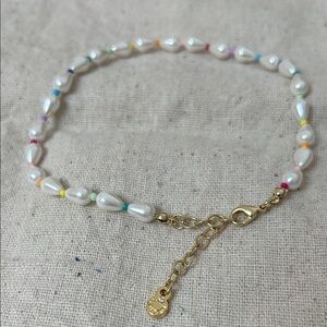 BaubleBar Gold and Pearl Bracelet with Multicolor Beads